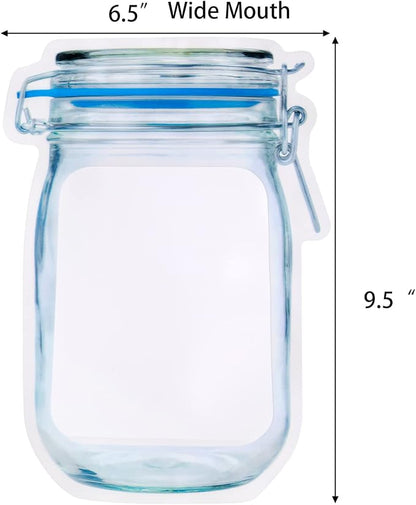 Jucoan 50 Pack Mason Jar Bags, Reusable Mason Jar Zip Snack Bags, Airtight Leakproof Resealable Plastic Food Storage Saver Bags Stand Up Pounches for Spices, Snacks, Camping RV