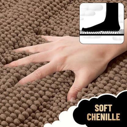 OLANLY Thick Small Bathroom Rugs 24x16, Soft Chenille Bath Rugs, Mocha