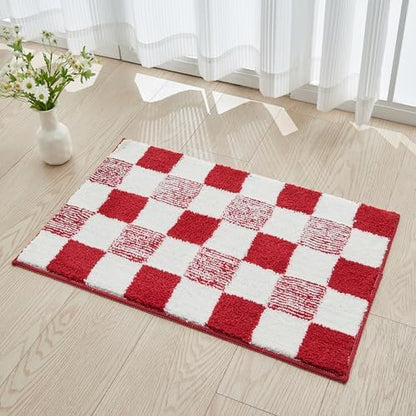 CozeCube Christmas Red Checkered Bath Mat 36"x24" Non Slip Washable Rug