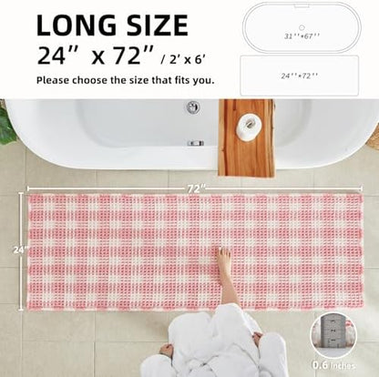 TYUU Waffle Runner Rug Bathroom, Long Cute Bath Mat, 72x24 Pink & White
