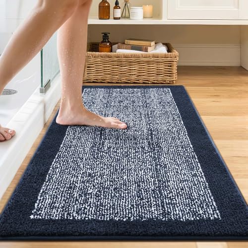 40x24 Bathroom Rugs Non Slip Washable, Soft Absorbent Bath Mat Dark Blue
