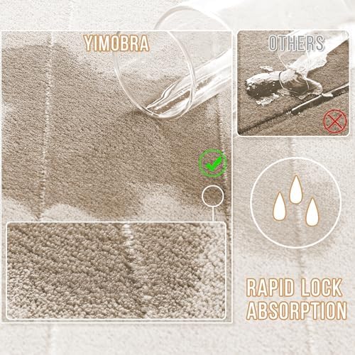Yimobra Memory Foam Toilet Bath Mat U-Shaped, Soft and Comfortable, Super Water Absorption, Non-Slip, Thick, Machine Wash and Easier to Dry for Bathroom Commode Contour Rug, 24 X 20 Inches, Beige