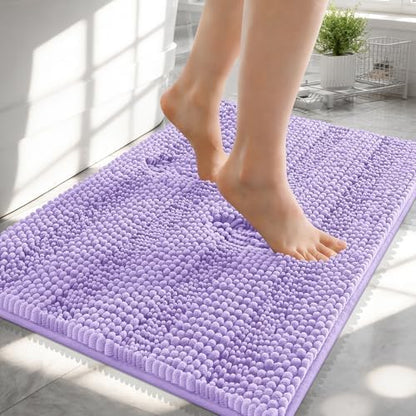 OLANLY Thick Small Bathroom Rugs 24x16, Soft Chenille Bath Rugs, Lavender