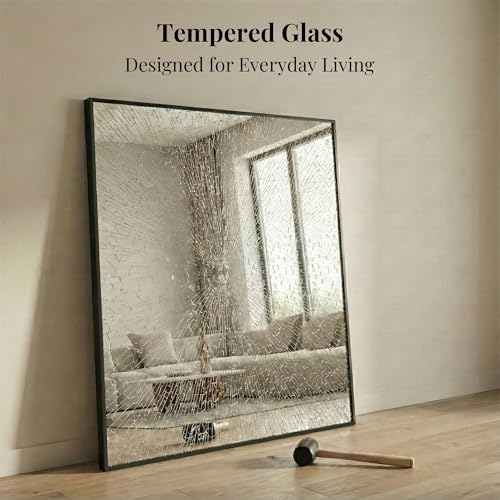 30"x36" Matte Black Framed Rectangle Bathroom Vanity Wall Mirror