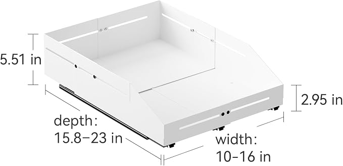 Pull out Cabinet Organizer Raised Side Walls for Safer Storage - Zero-Drill Installation, 4-Way Expansion, Modern Design for Kitchen & Pantry Depth (15.8"-23") & Width (10"-16")