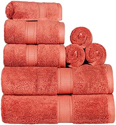 SUPERIOR Egyptian Cotton Ultra Plush & Absorbent, 8 Piece Set, Coral