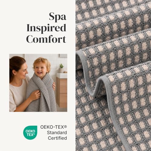 Modern Threads 6 Piece Bath Towel Set – Bathroom Towel Set with 2 Bath Towels, 2 Hand Towels & 2 Washcloths – 100% Cotton, Soft & Absorbent – Waffle (Charcoal)