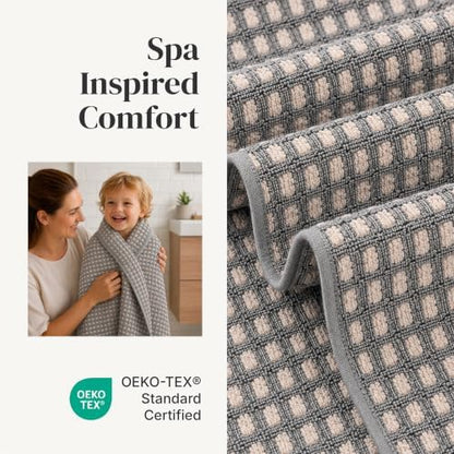 Modern Threads 6 Piece Bath Towel Set – Bathroom Towel Set with 2 Bath Towels, 2 Hand Towels & 2 Washcloths – 100% Cotton, Soft & Absorbent – Waffle (Charcoal)