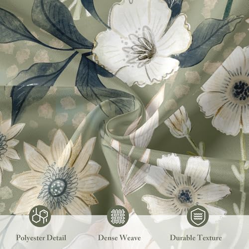 3 in 1 Green Floral Shower Curtain Set with PEVA Liner & 12 Hooks, 72 x 78