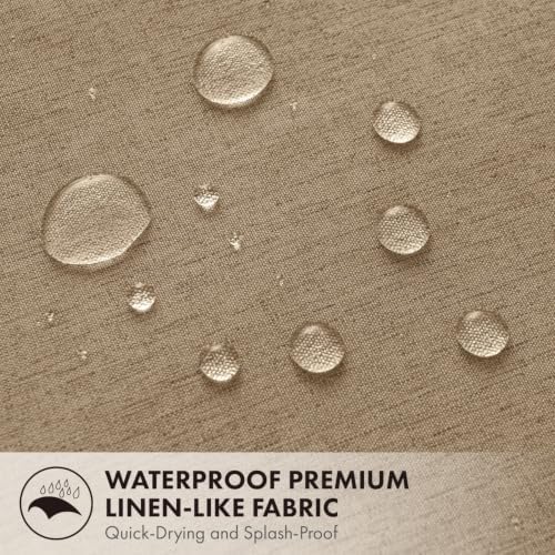 ANRODUO Khaki Scalloped Linen Textured Shower Curtain, W72 x L84