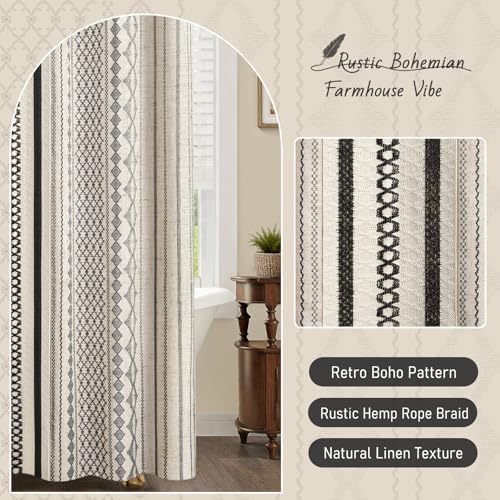 Black Boho Linen Shower Curtain,72" W x 72" L