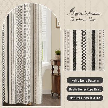 Black Boho Linen Shower Curtain,72" W x 72" L