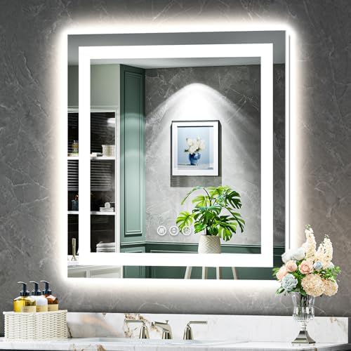 32x32 LED Bathroom Mirror with Lights, Lighted Vanity Mirror