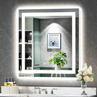 32x32 LED Bathroom Mirror with Lights, Lighted Vanity Mirror