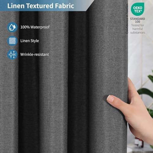 Extra Long Fabric Shower Curtain,No Liner Needed,72x96,CharcoalGrey