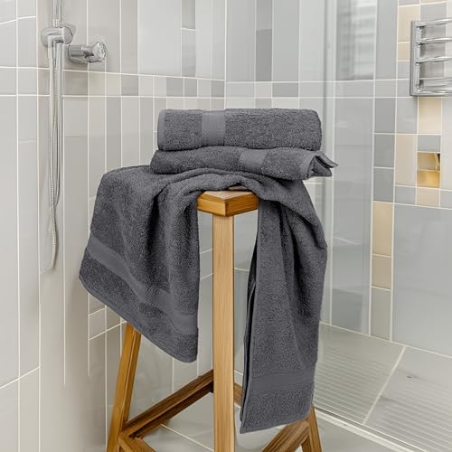 Medium Size Bath Towels Set of 6 – 100% Cotton Terry – 24" x 48" – Quick Dry, Soft & Highly Absorbent – Grey Towels for Bathroom, Gym, Spa, Pool & Daily Use