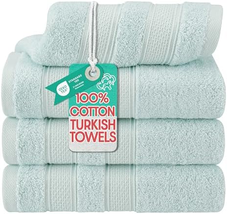 American Soft Linen Salem 100% Cotton Turkish 4 Piece Hand Towels for Bathroom, 600 GSM Soft Absorbent Quickdry Hand Face Towel Set, Mint