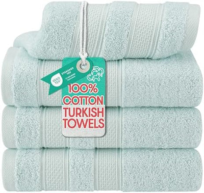 American Soft Linen Salem 100% Cotton Turkish 4 Piece Hand Towels for Bathroom, 600 GSM Soft Absorbent Quickdry Hand Face Towel Set, Mint