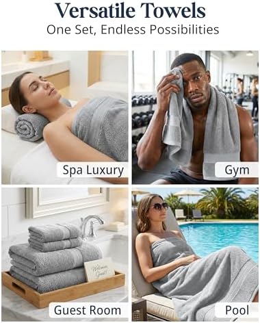 LANE LINEN Towel Set for Bathroom 6 Piece Soft Absorbent Quick Dry - Grey