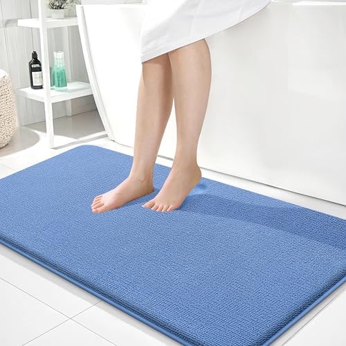 OLANLY Memory Foam Bathroom Runner Rugs 44x24, Long Mats, Cornflower Blue