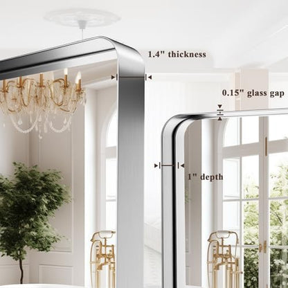 55"x 30" Silver Bathroom Mirror - Aluminum Framed Wall Mirror, Bathroom Wall Mounted Vanity Mirror, Bedroom, Living Room Wall Mirror, Hang Horizontally or Vertically