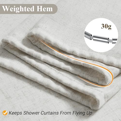 Naturoom Linen Shower Curtain 76 Inch Long for Bathroom Boho 1 Panel