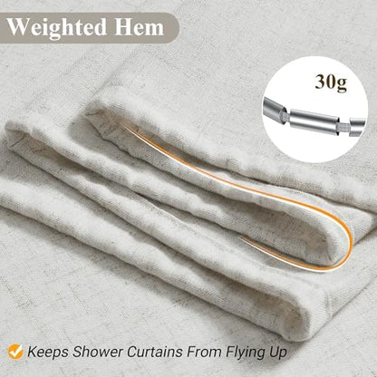 Naturoom Linen Shower Curtain 76 Inch Long for Bathroom Boho 1 Panel