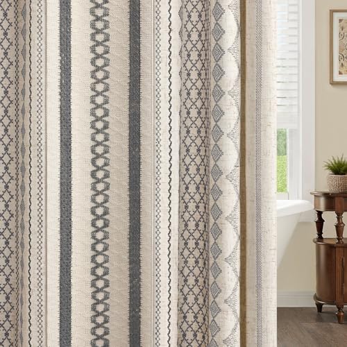 Grey Boho Linen Shower Curtain,72" W x 72" L