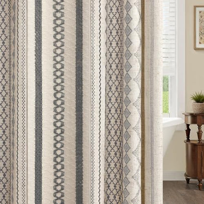 Grey Boho Linen Shower Curtain,72" W x 72" L