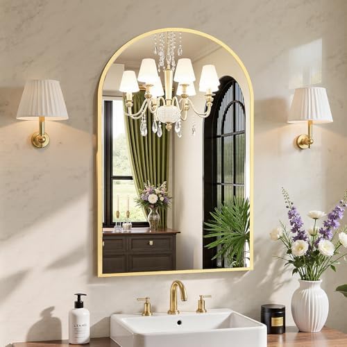 Sweetcrispy 22"x 30" Arched Gold Bathroom Mirrors for Wall