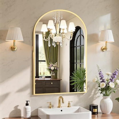 Sweetcrispy 22"x 30" Arched Gold Bathroom Mirrors for Wall