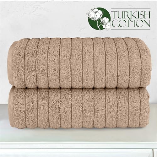 Elegant Comfort 100% Turkish Cotton Corduroy Ribbed Luxury Soft 2 Pack Bath Towels 27 x 54 Inch - Ultra Plush, Absorbent, Quick Dry, Hotel Spa Quality Towels for Bathroom Essentials, Taupe