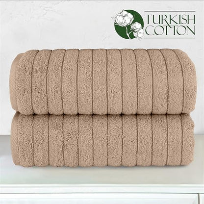 Elegant Comfort 100% Turkish Cotton Corduroy Ribbed Luxury Soft 2 Pack Bath Towels 27 x 54 Inch - Ultra Plush, Absorbent, Quick Dry, Hotel Spa Quality Towels for Bathroom Essentials, Taupe