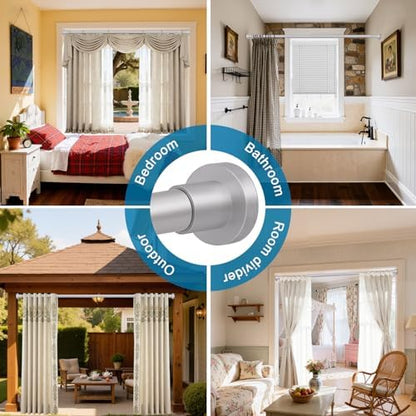 YNL Silver Shower Curtain Rod 32-94 Inch(2.7-7.8ft), Non-Slip, Never Rust, Stainless Steel No Drill Spring Tension Shower Rod, Adjustable Long Curtain Rod for Bathroom Window Patio
