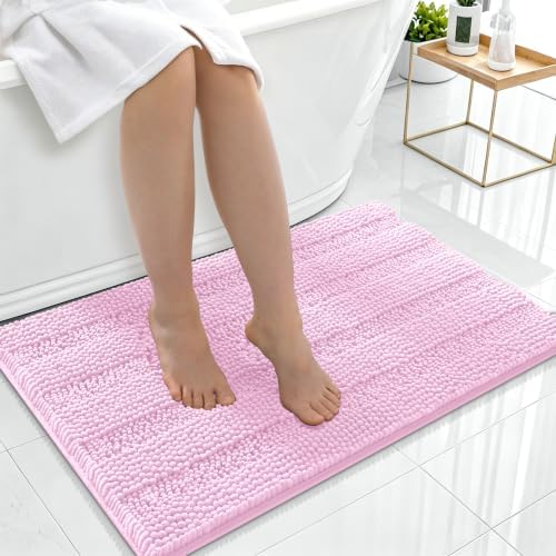 Smiry Thick Chenille Bathroom Rugs 36x24, Soft Absorbent Bath Mat, Pink
