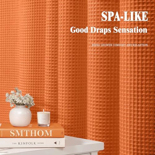 Waffle Shower Curtain Heavyweight Cotton Fabric Fall Orange 72Wx72L