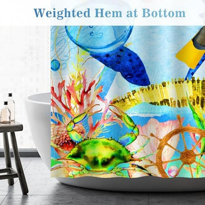 Aimego Long Funny Shower Curtain - Cat Sea Ocean Animal Underwater Tropical Fish Coral Seahorse Fabric Cloth Shower Curtain Set with 12 Hooks for Bathroom Decor Accessories Bathtub Curtain, 72"x78"