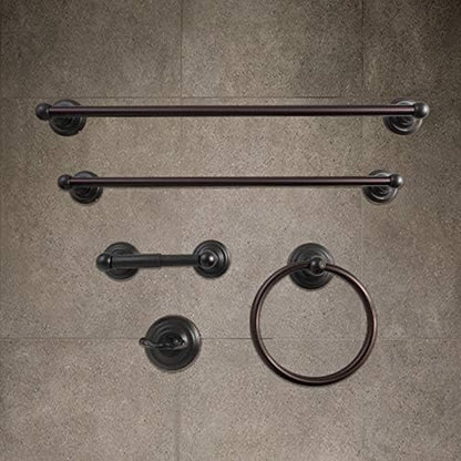 SENTO ROBIKI Bathroom Accessories Set, Bath Hardware, Includes Robe Hook, Toilet Paper Holder, Towel Ring, 18” & 24” Towel Bar, Duty Metal Bath Hardware Set Wall Mounted (5-Piece, Oil-Rubbed Bronze)