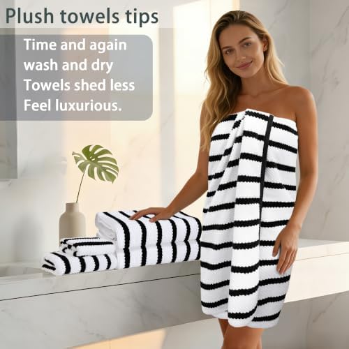 VOOVA & MOVAS Bath Towels 4PC, 100% Cotton, 30x56 in, Black White