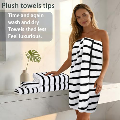 VOOVA & MOVAS 3PC Towel Set, 100% Cotton, Black White Dark Tan