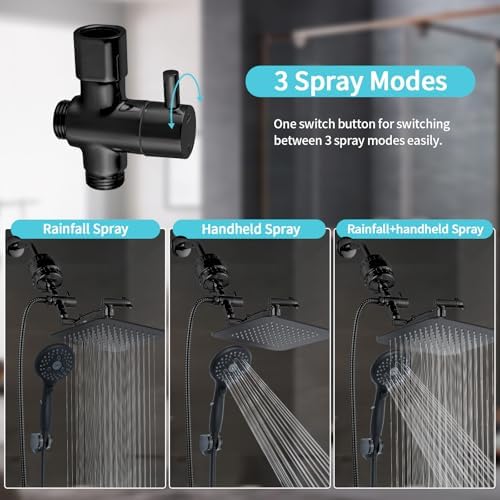 10'' Dual 20 Stage Filtered Shower Head with Handheld, 6 Spray Settings Handheld Shower Head High Pressure Rainfall Filter Combo with 12'' Adjustable Extension Arm, 71'' Shower Hose (Matte Black)