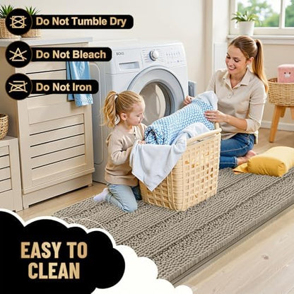 OLANLY Thick Bathroom Rugs 30x20, Chenille Striped Bath Rugs, Warm Taupe