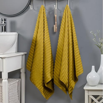Elegant Comfort 100% Turkish Cotton Corduroy Ribbed Luxury Soft 2 Pack Bath Towels 27 x 54 Inch - Ultra Plush, Absorbent, Quick Dry, Hotel Spa Quality Towels for Bathroom Essentials, Gold