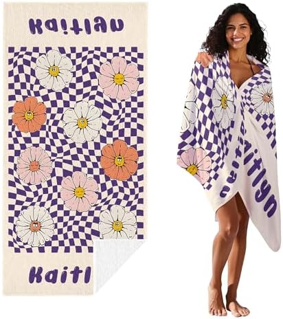 JML Personalized Beach Towel with Name, Custom Flower Beach Towel, Customized Microfiber Pool Towel, Quick Dry & Absorbent Swim Towel for Adult,Anniversary, Birthday, Summer Holiday,Vacation