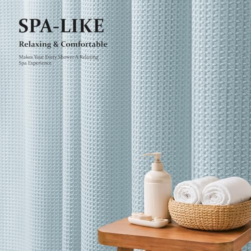 Dynamene Stall Waffle Shower Curtain 256 GSM Heavy Fabric 36x72 Fog Blue