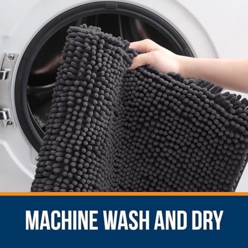 OLANLY Chenille Bathroom Rugs Mats Sets 2 Piece, 30"x20"+24"x20", Dark Grey