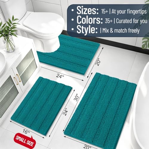 Smiry Thick Small Chenille Bathroom Rugs 24x16, Soft Bath Mat, Deep Lake