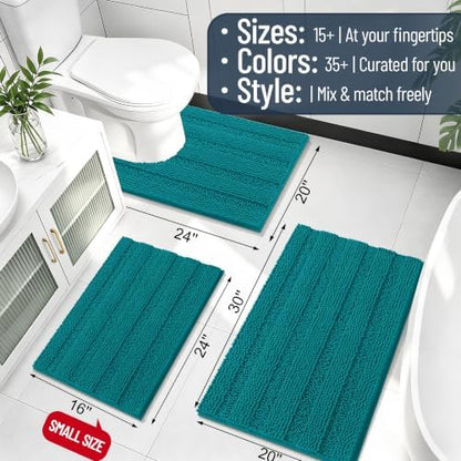 Smiry Thick Small Chenille Bathroom Rugs 24x16, Soft Bath Mat, Deep Lake