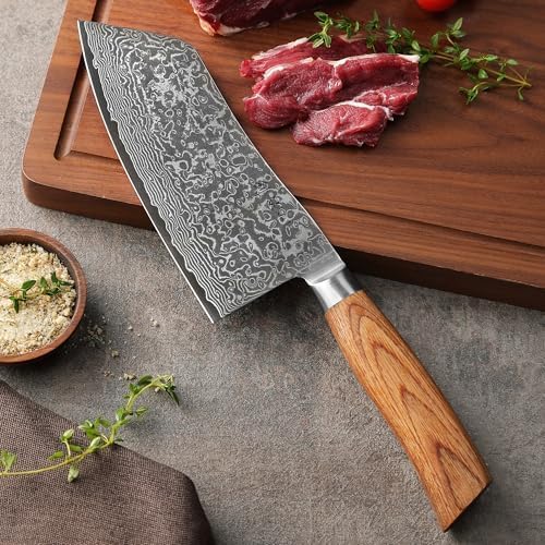 Wakoli EDIB Pro Cai Dao Knife – Japanese Style Chef Knife | 7-Inch Genuine Damascus Steel Blade with VG10 Core | Ergonomic Pakkawood Handle | Professional Kitchen Tool in Gift Box