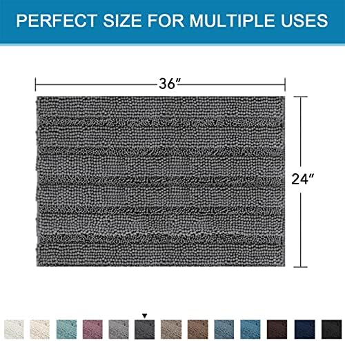 H.VERSAILTEX Bath Mats for Bathroom Non Slip Extra Thick Chenille Striped Bath Rug 24" x 36" Absorbent Non Skid Fluffy Soft Shaggy Rugs Washable Dry Fast Plush Mats for Indoor, Bath Room, Tub - Grey